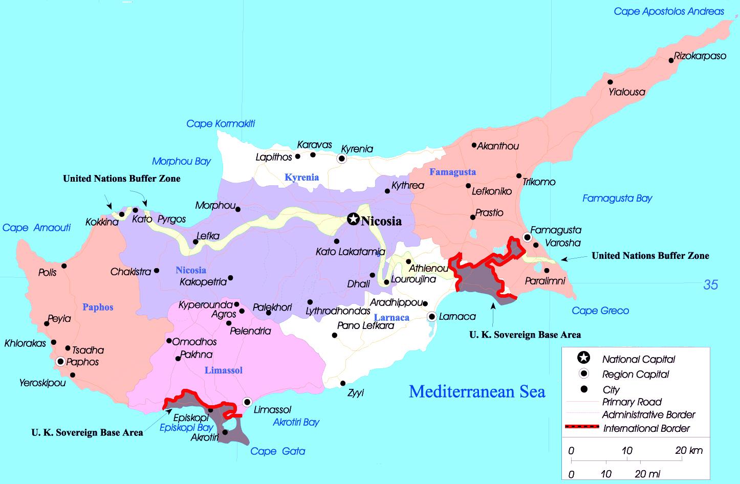 Chypre politique carte - carte de Chypre politique (le Sud de l'Europe