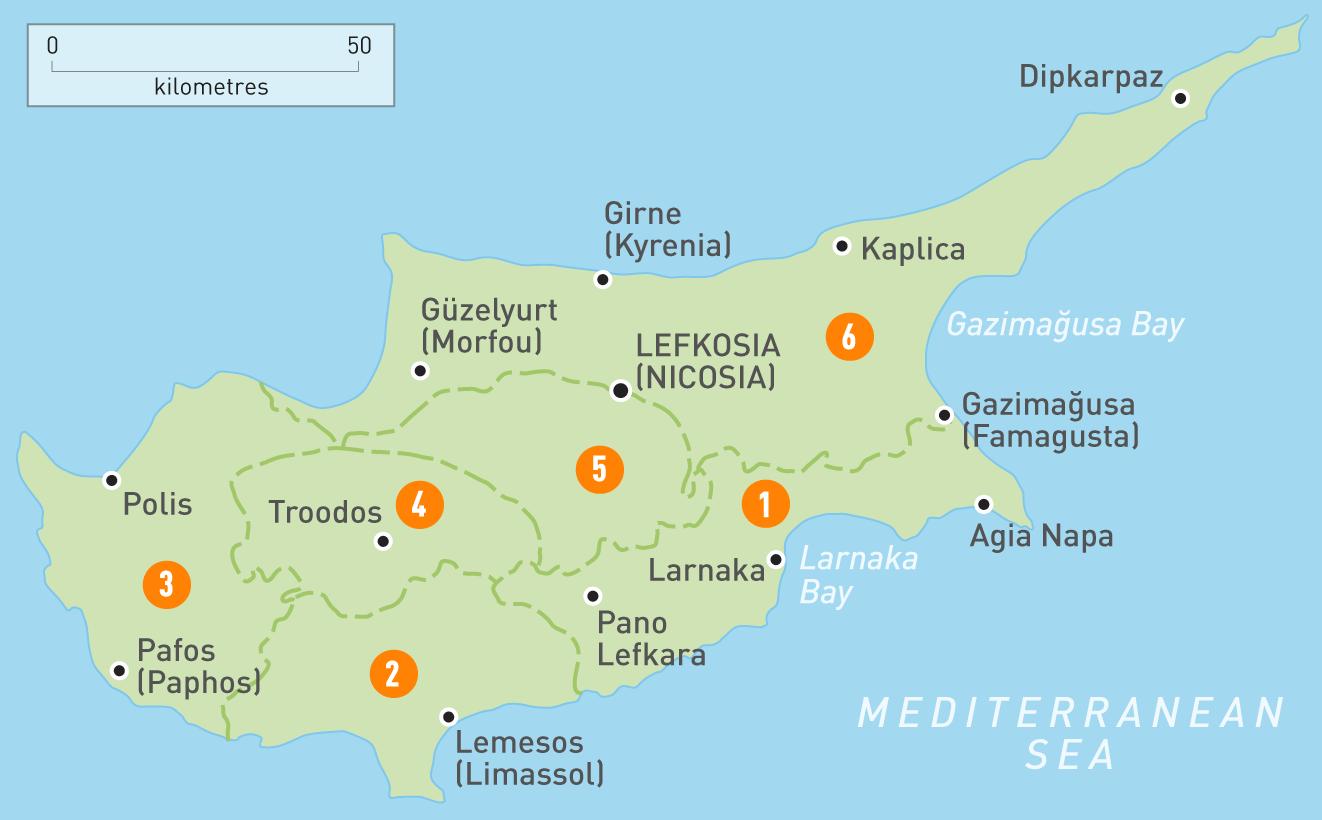 Chypre, pays la carte - carte de Chypre pays (Europe du Sud - Europe)