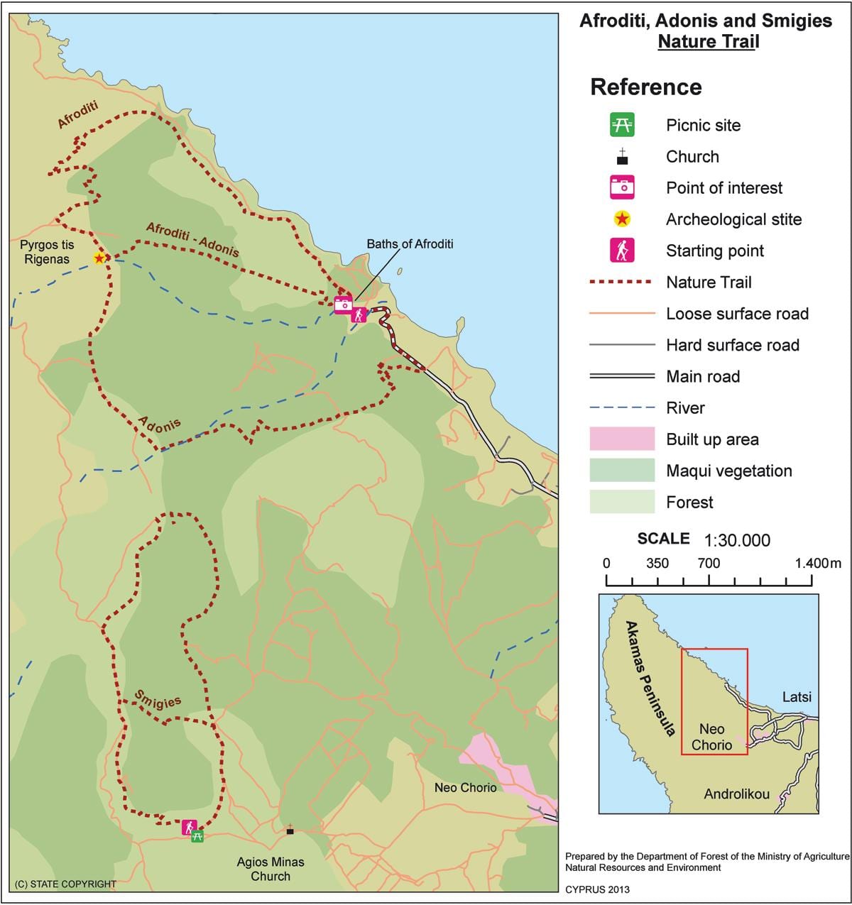 Carte d'aphrodite sentier de Chypre 