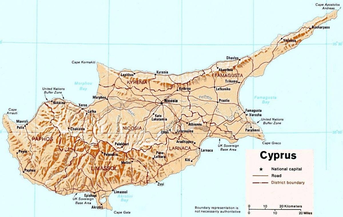 carte détaillée de l'île de Chypre