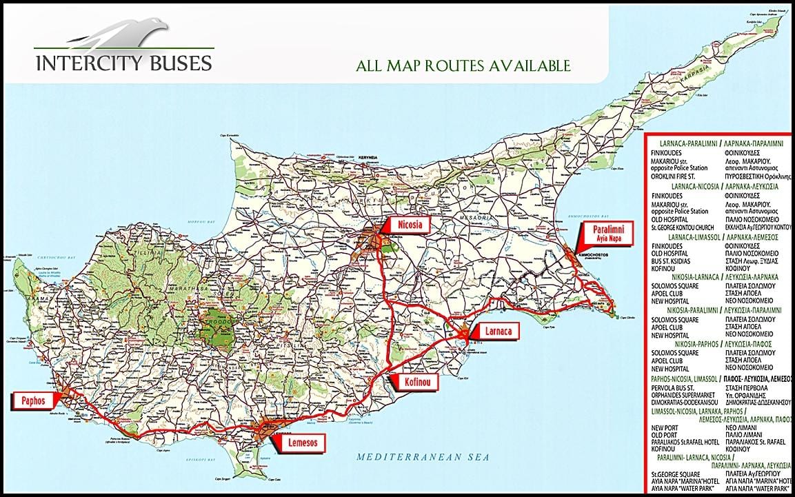 Chypre bus de la carte de l'itinéraire