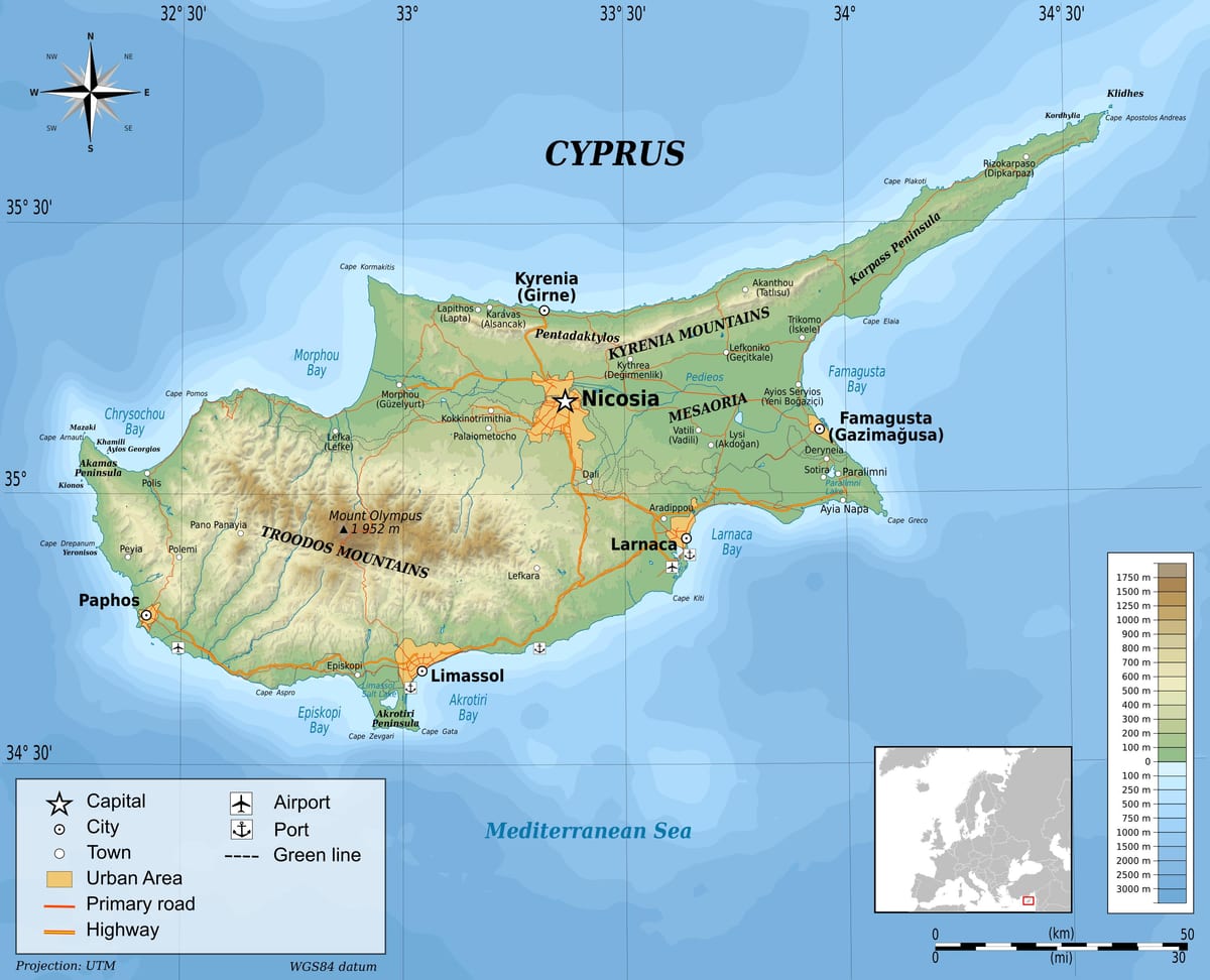 Carte de Chypre physique