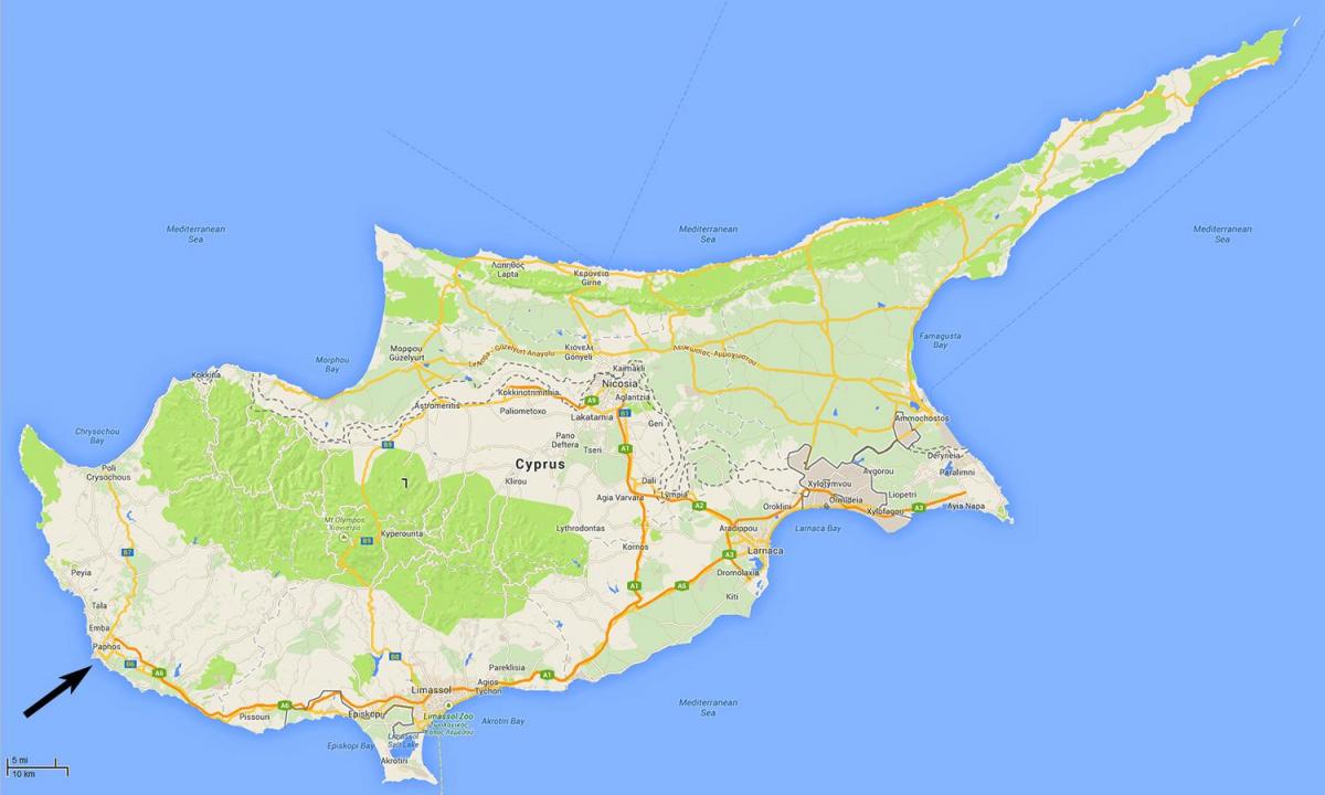 carte de Chypre montrant les aéroports