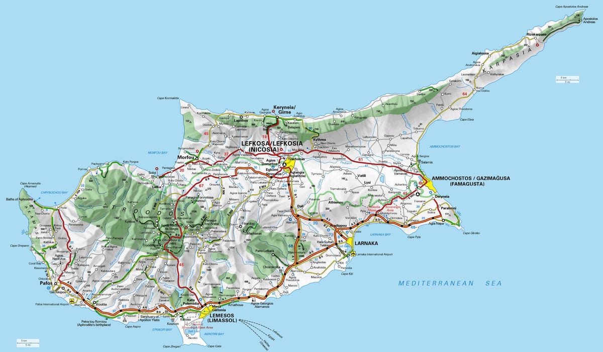 Carte de Chypre points de passage frontaliers
