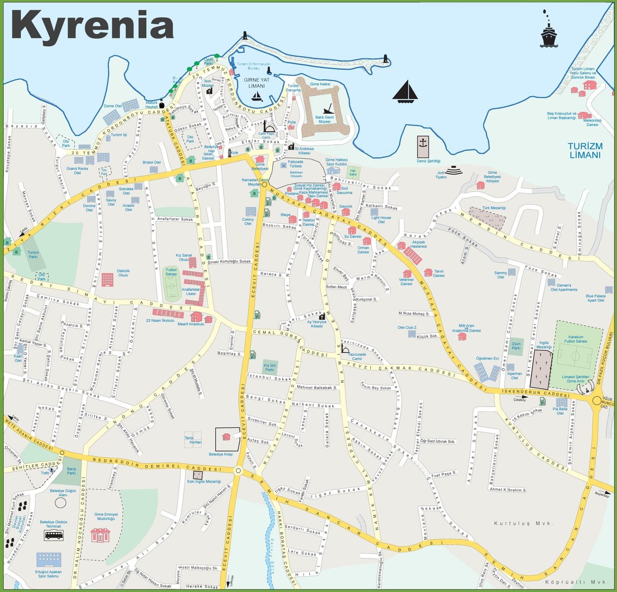 carte du nord de Chypre, kyrenia