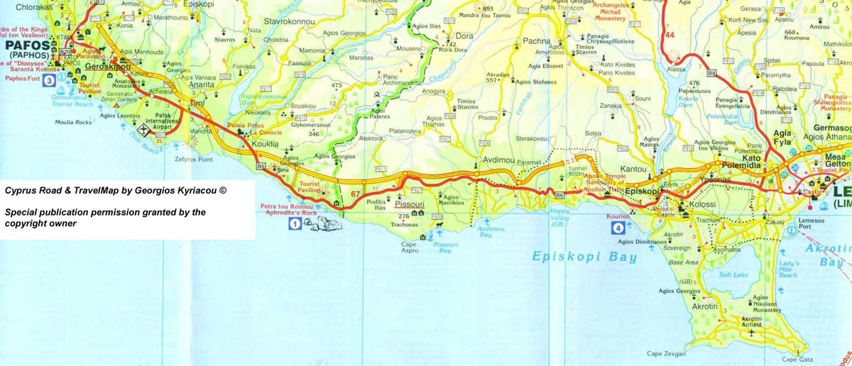 Carte de la plage de pissouri, Chypre 