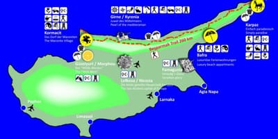Chypre sentiers de randonnée de la carte